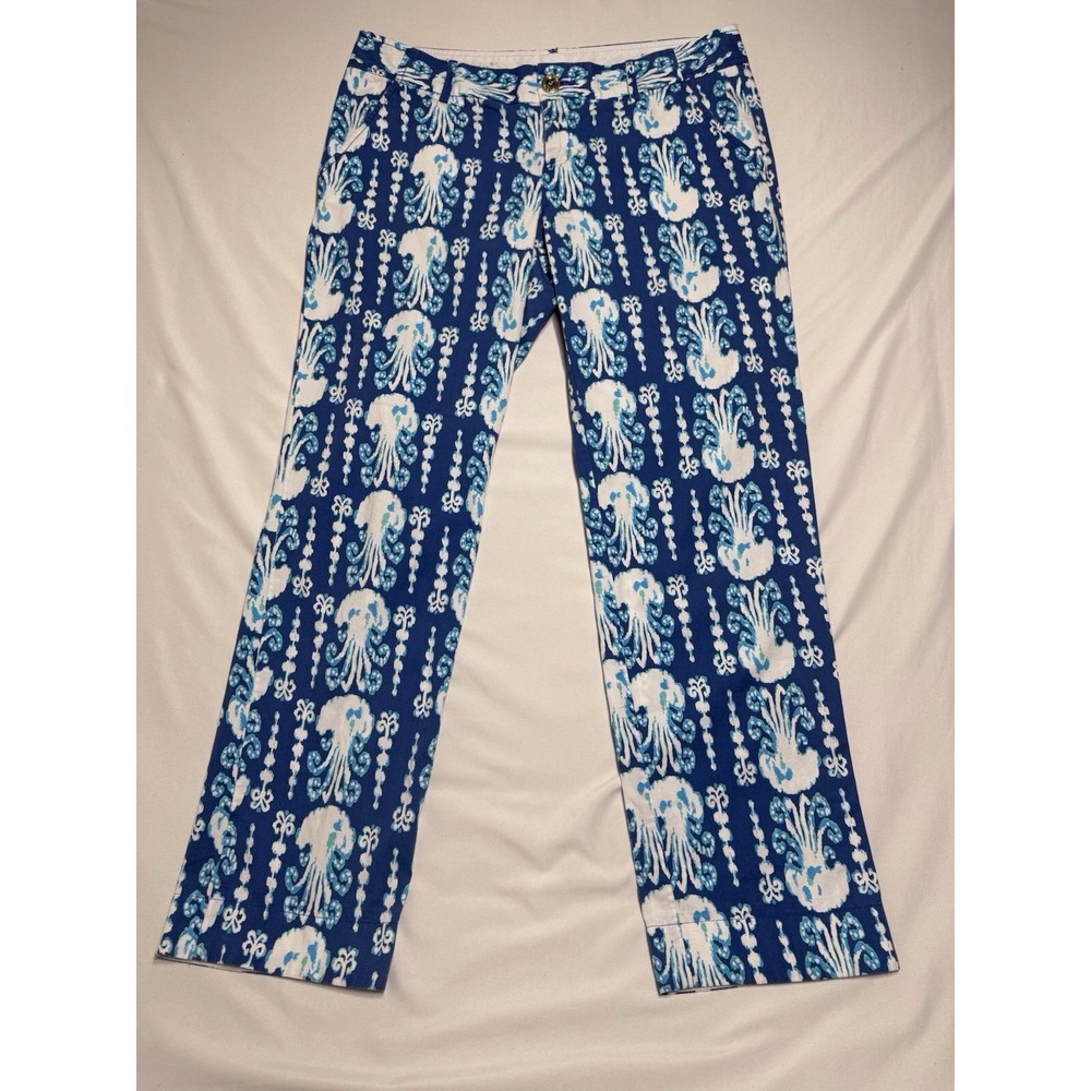 Lilly Pulitzer‎ Cocoanut Walk Crop Pant Indigo Get in Line Print Size 8